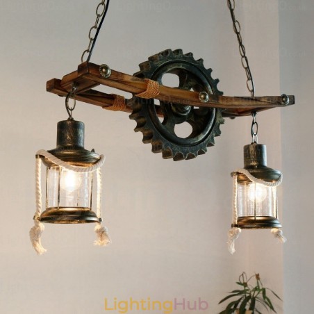 2 Light Country Rustic Vintage Retro Pendant Light with Glass Shade