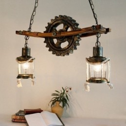 2 Light Country Rustic Vintage Retro Pendant Light with Glass Shade