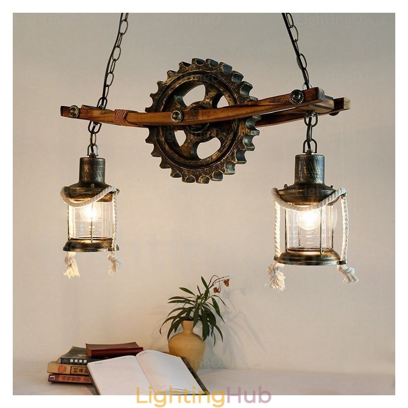 2 Light Country Rustic Vintage Retro Pendant Light with Glass Shade