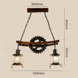 2 Light Country Rustic Vintage Retro Pendant Light with Glass Shade