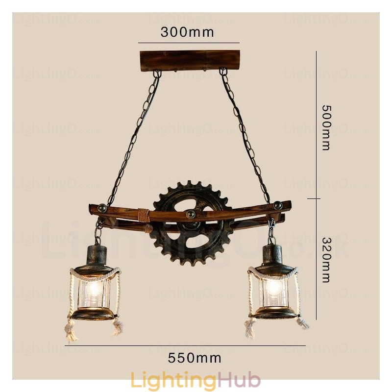 2 Light Country Rustic Vintage Retro Pendant Light with Glass Shade