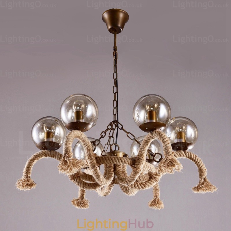 6 Light Vintage Retro Pendant Light with Glass Shade