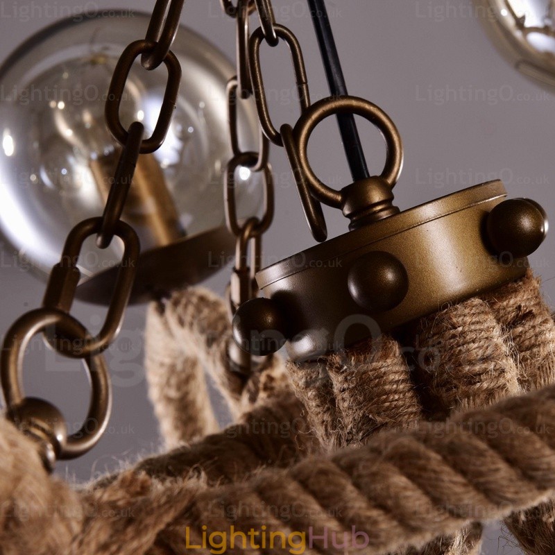 6 Light Vintage Retro Pendant Light with Glass Shade