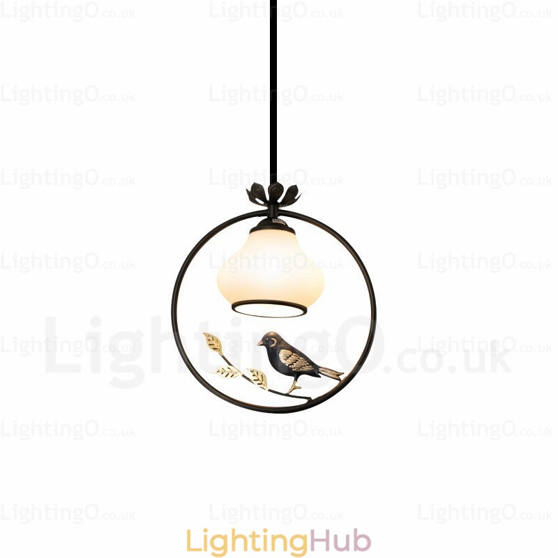 1 Light Country Rustic Rural Pendant Light with Glass Shade