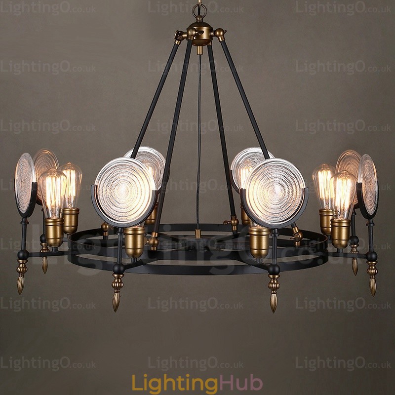 6 Light Vintage Retro Pendant Light with Glass Shade