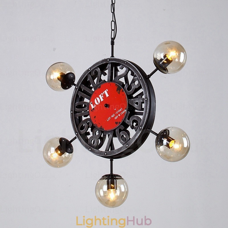 5 Light Vintage Retro Pendant Light with Glass Shade