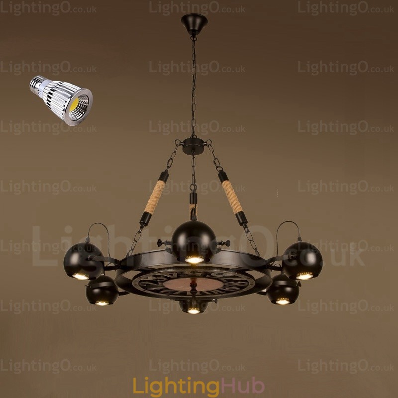 6 Light Vintage Retro Pendant Light with Stainless Steel Shade