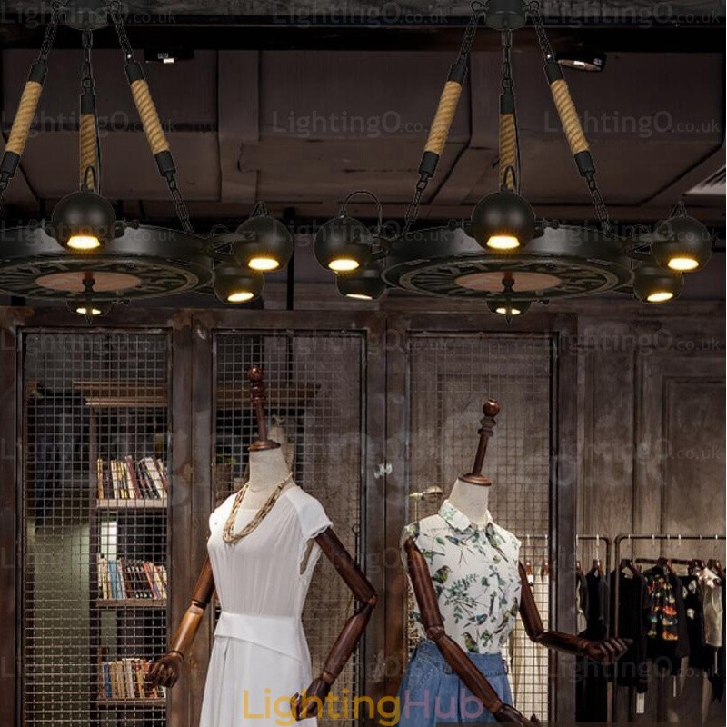 6 Light Vintage Retro Pendant Light with Stainless Steel Shade