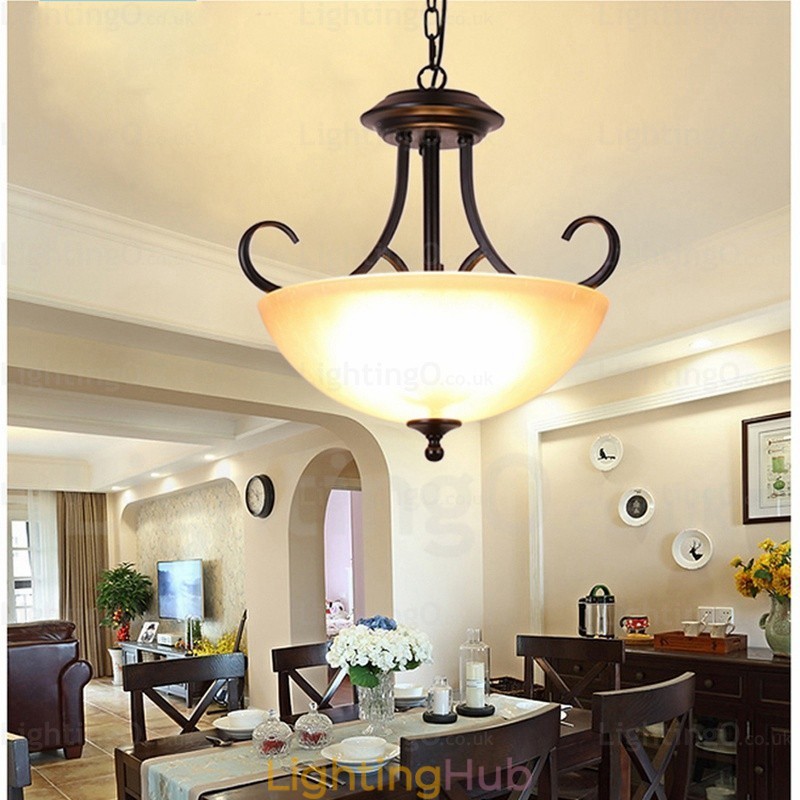 3 Light Country Rustic Pendant Light with Glass Shade