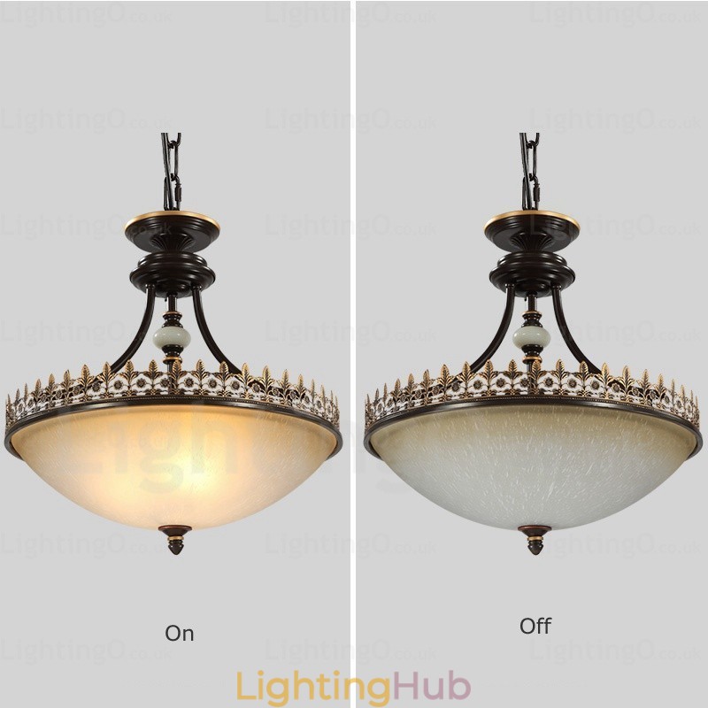 3 Light Country Rustic Pendant Light with Glass Shade