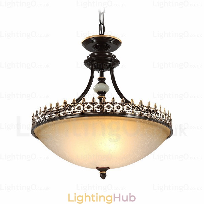 3 Light Country Rustic Pendant Light with Glass Shade