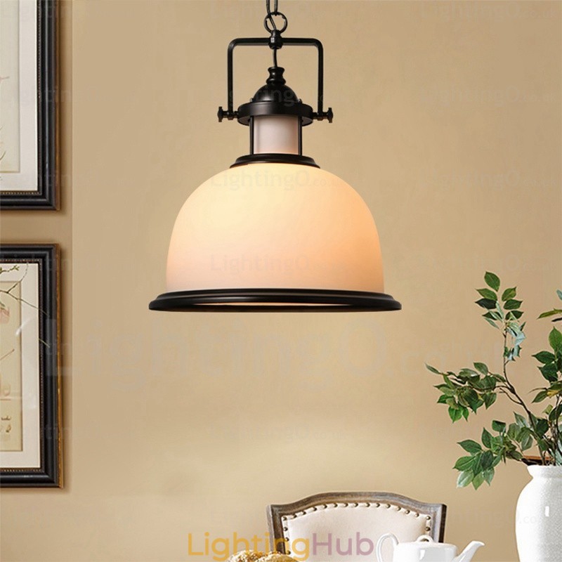 1 Light Country Rustic Pendant Light with Glass Shade