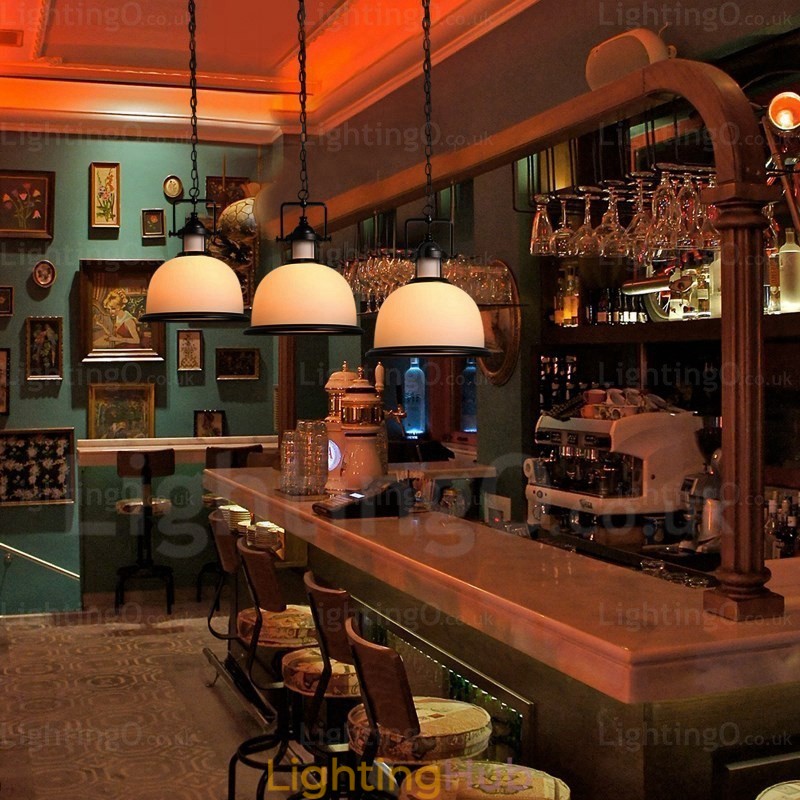 1 Light Country Rustic Pendant Light with Glass Shade