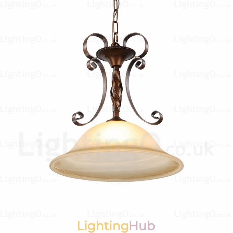1 Light Country Rustic Pendant Light with Glass Shade