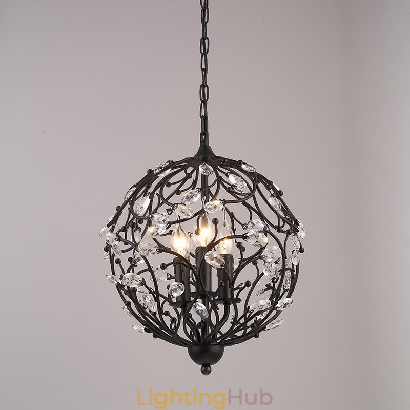 3 Light Vintage Retro Globe Crystal Pendant Light