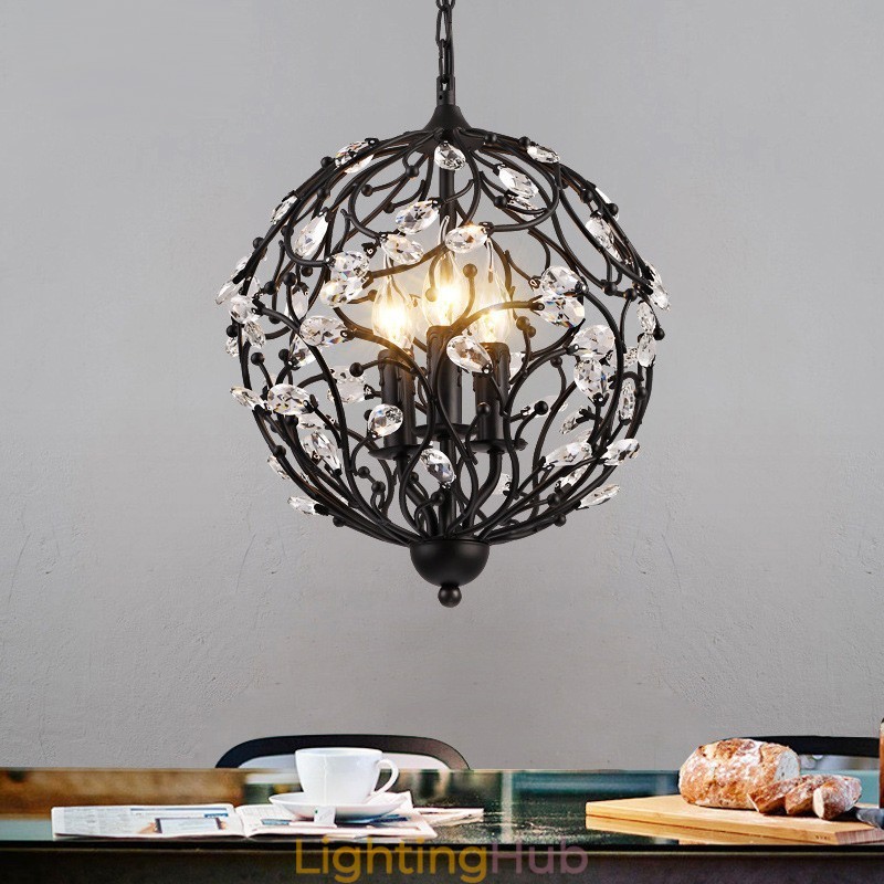 3 Light Vintage Retro Globe Crystal Pendant Light