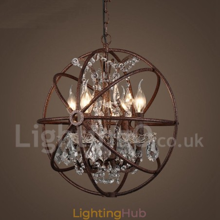 4 Light Diameter 40CM Vintage Crystal Globe Painting Metal Chandelier Rusty Colour Pendant Light 4 Light Diameter 40CM Vintage Crystal Globe Painting Metal Chandelier Rusty Colour Pendant Light
