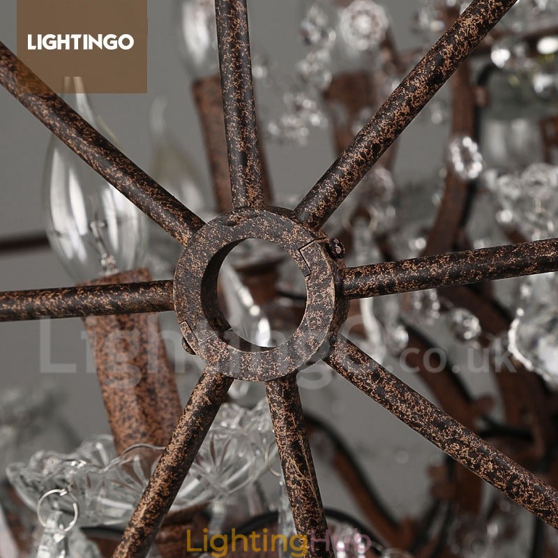 4 Light Diameter 40CM Vintage Crystal Globe Painting Metal Chandelier Rusty Colour Pendant Light