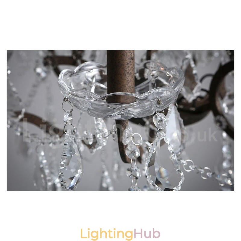 6 Light Diameter 60CM Vintage Crystal Painting Metal Chandelier Rusty Iron Colour Pendant Light