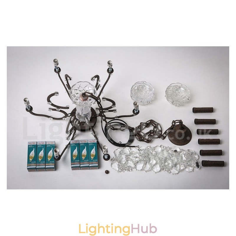 6 Light Diameter 60CM Vintage Crystal Painting Metal Chandelier Rusty Iron Colour Pendant Light