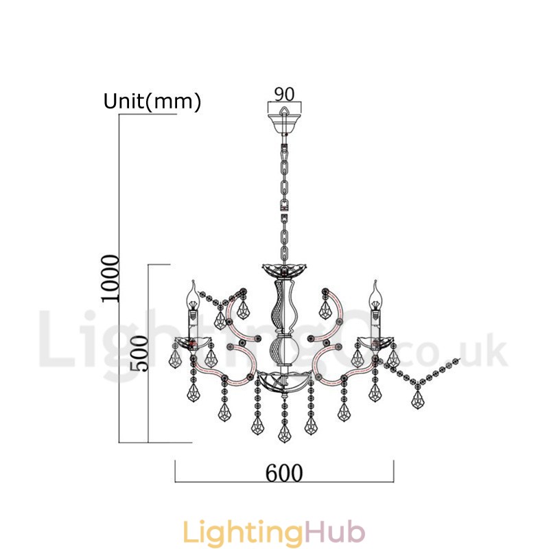6 Light Diameter 60CM Vintage Crystal Painting Metal Chandelier Rusty Iron Colour Pendant Light