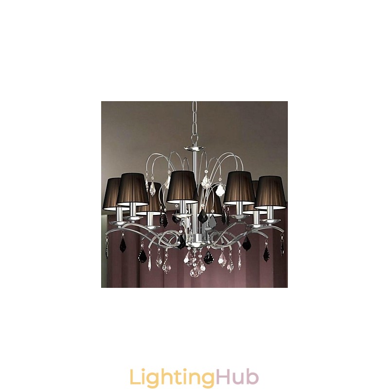 Cloth Lamp Shade Crystal Chandelier 8 Lights
