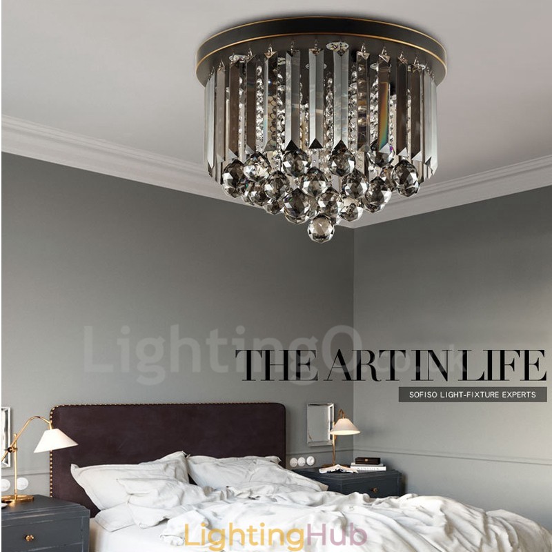 Retro Round Grey Crystal Ceiling Lights