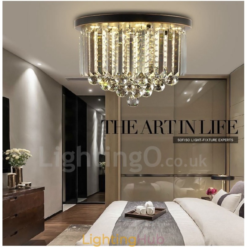 Retro Round Grey Crystal Ceiling Lights