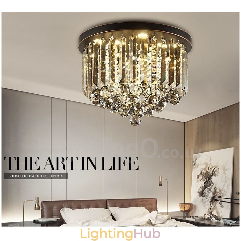 Retro Round Grey Crystal Ceiling Lights