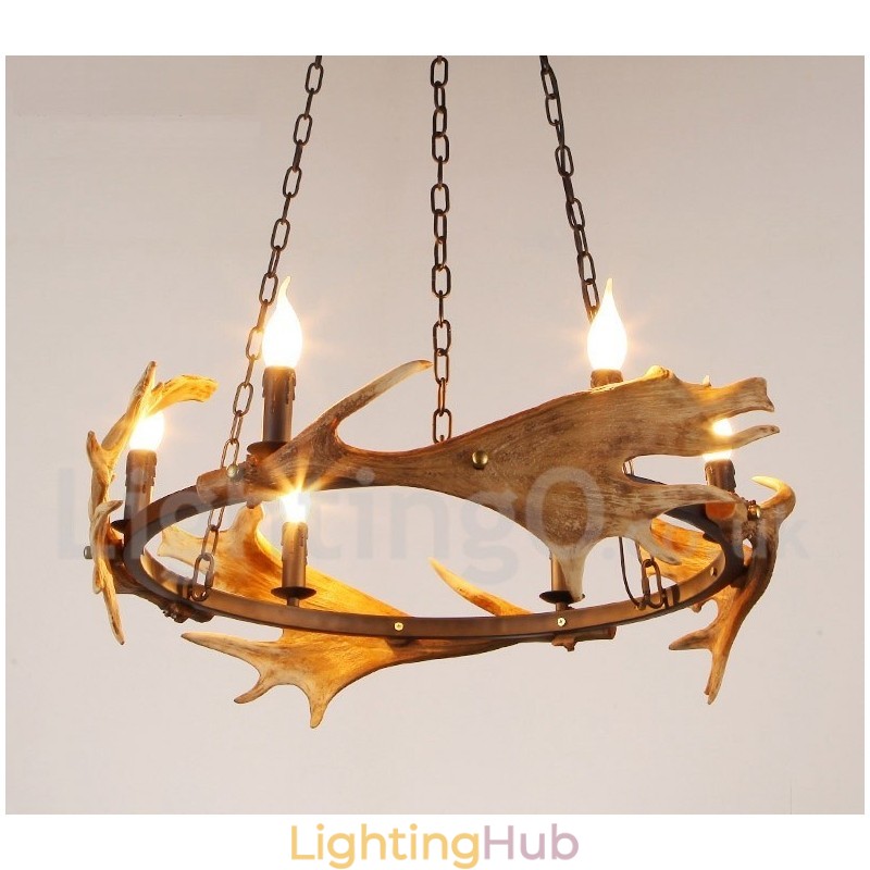 6 Light Rustic Ring Antler Chandelier