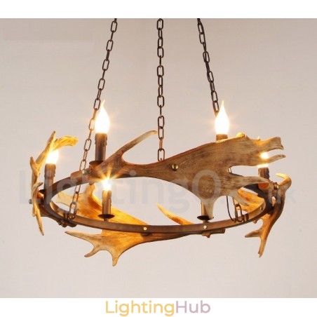 6 Light Rustic Ring Antler Chandelier