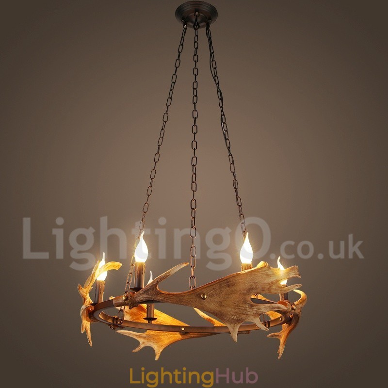 6 Light Rustic Ring Antler Chandelier