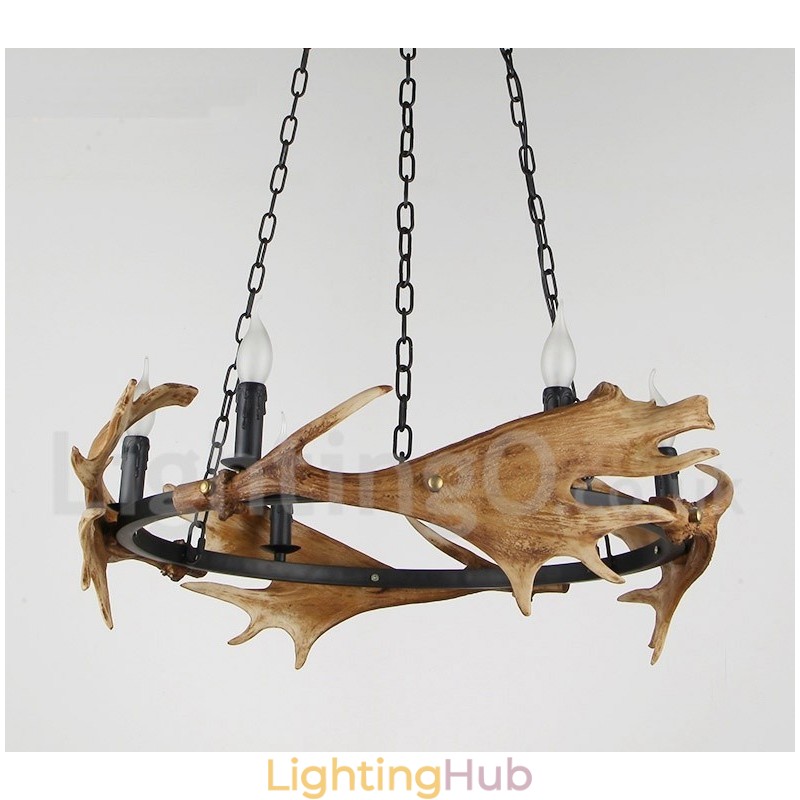 6 Light Rustic Ring Antler Chandelier