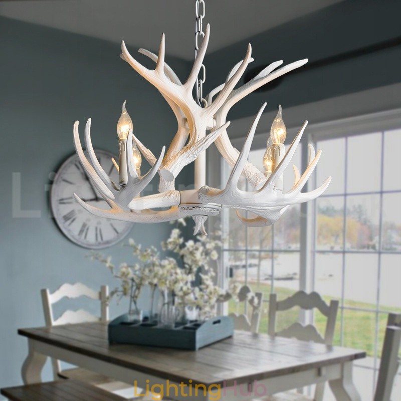 4 Light Rustic Artistic Retro Antler White Chandelier