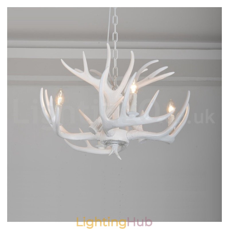 4 Light Rustic Artistic Retro Antler White Chandelier