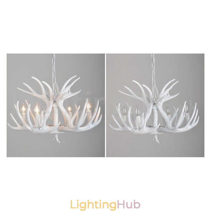 4 Light Rustic Artistic Retro Antler White Chandelier