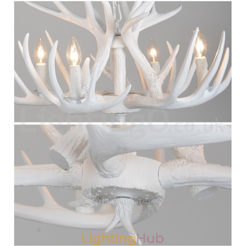 4 Light Rustic Artistic Retro Antler White Chandelier