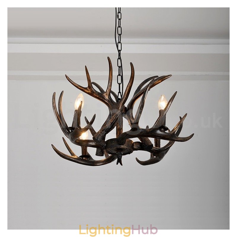 4 Light Rustic Artistic Retro Antler Gradient Black Chandelier