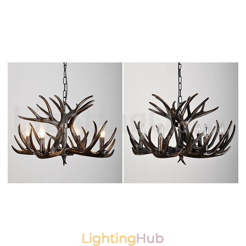 4 Light Rustic Artistic Retro Antler Gradient Black Chandelier