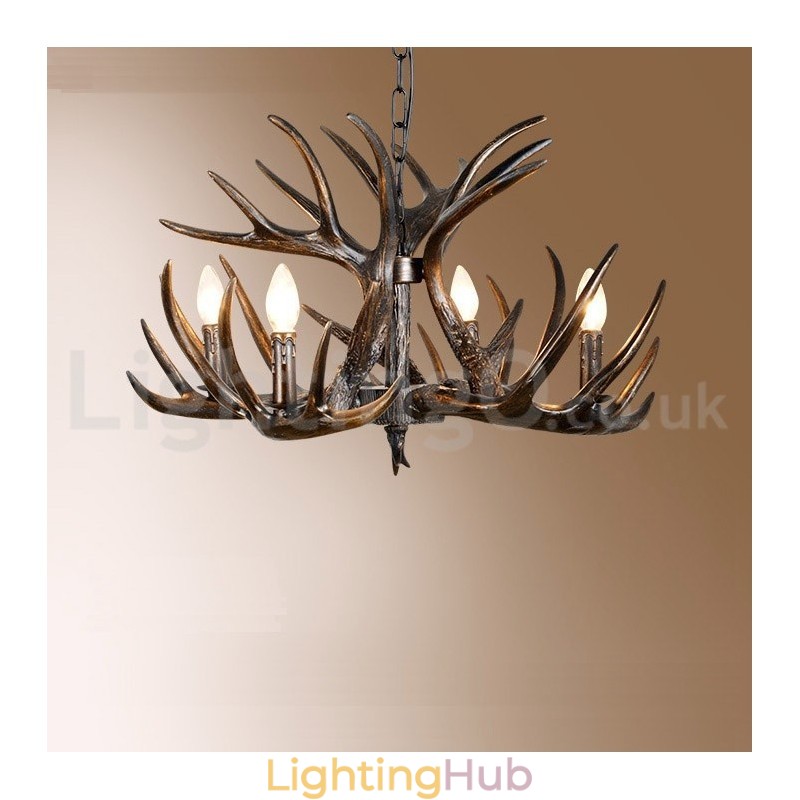 4 Light Rustic Artistic Retro Antler Gradient Black Chandelier