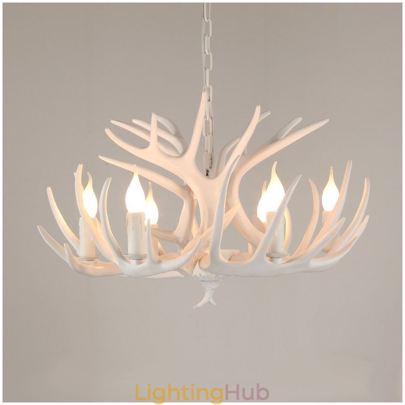 6 Light Rustic Artistic Retro Antler White Chandelier