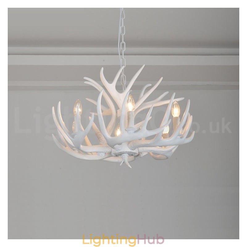 6 Light Rustic Artistic Retro Antler White Chandelier