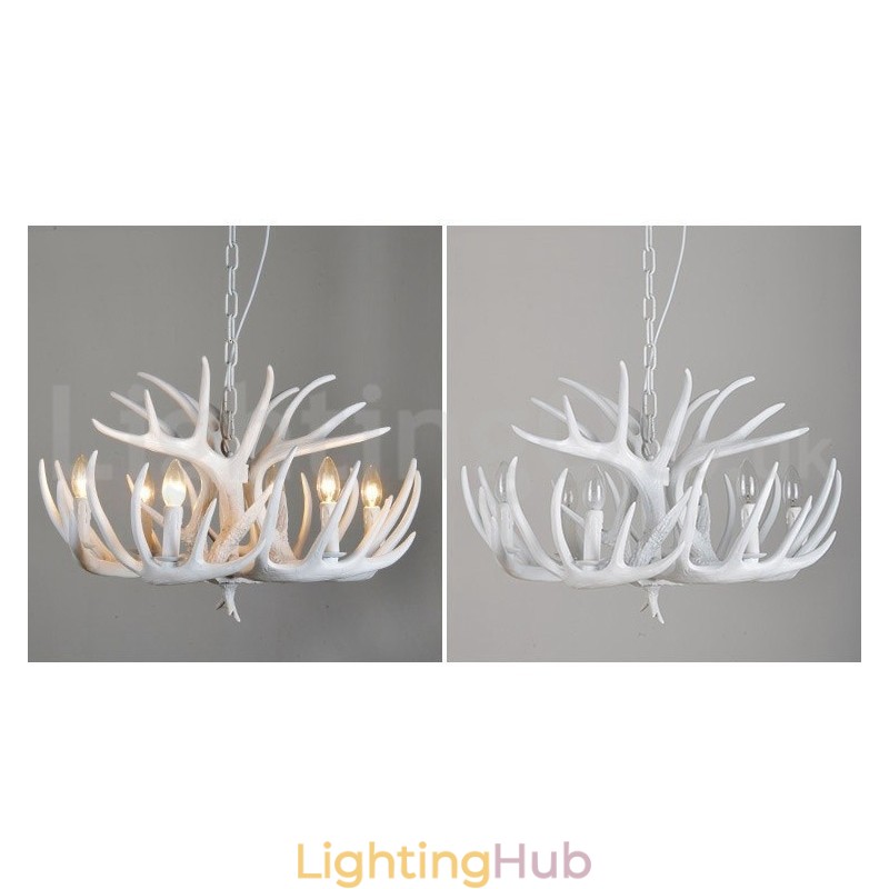 6 Light Rustic Artistic Retro Antler White Chandelier
