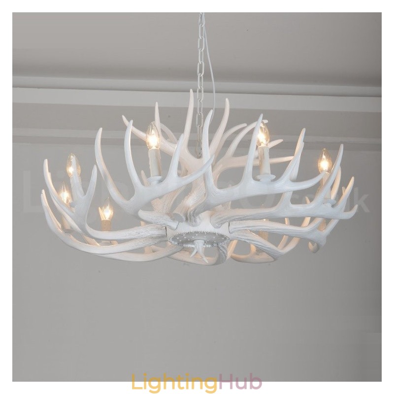 9 Light Rustic Artistic Retro Antler White Chandelier