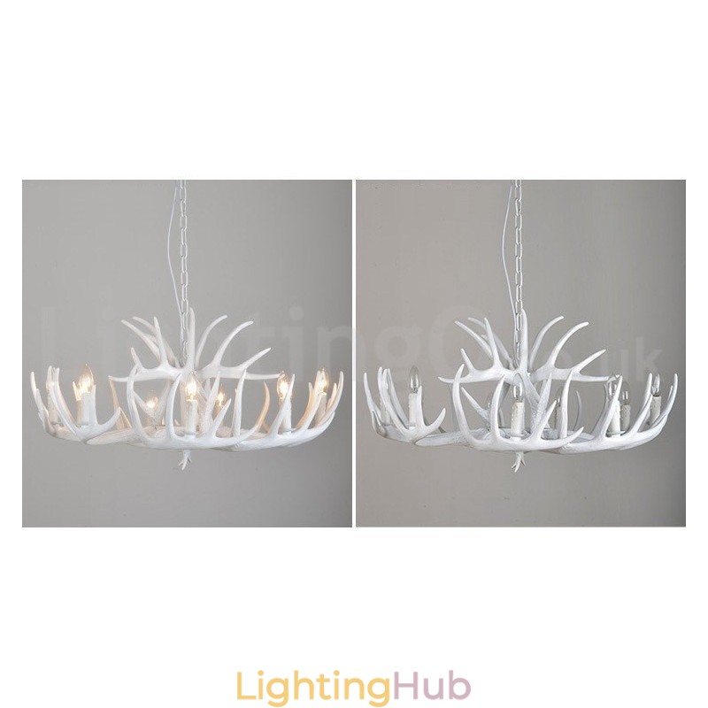 9 Light Rustic Artistic Retro Antler White Chandelier