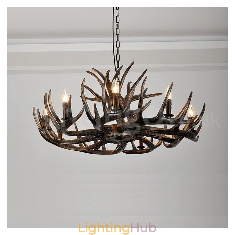 9 Light Rustic Artistic Retro Antler Black Chandelier