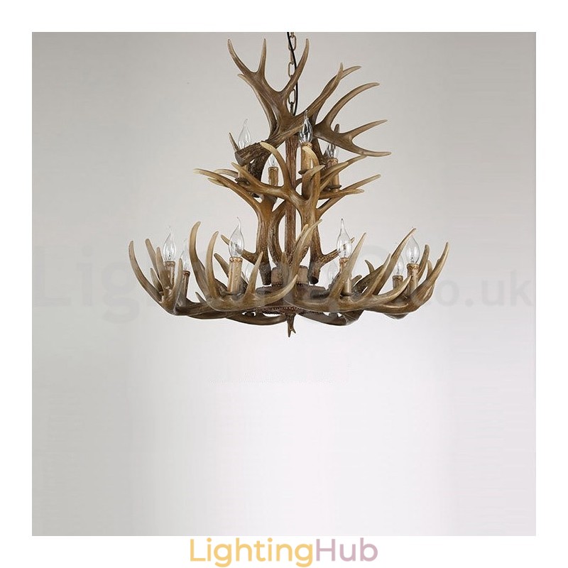 12 Light 2 Ties Rustic Artistic Retro Antler Vintage Chandelier