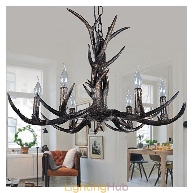 6 Light Rustic Artistic Retro Antler Black Vintage Chandelier