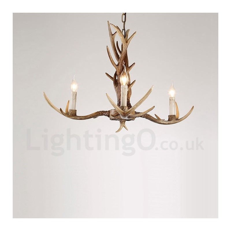 3 Light Rustic Artistic Retro Antler Vintage Candle Chandelier