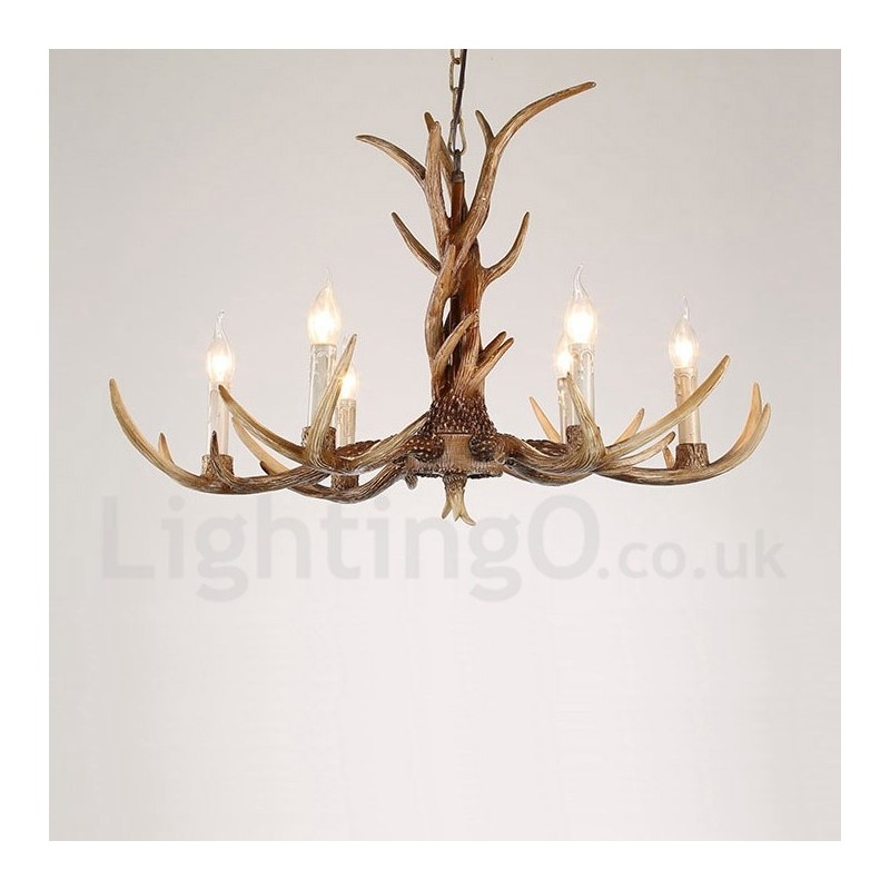 6 Light Rustic Artistic Retro Antler Vintage Candle Chandelier